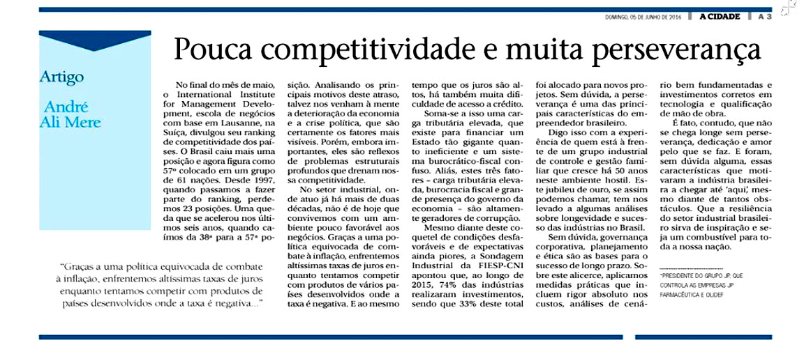 Presidente Executivo do Grupo JP fala sobre Competitividade ao Jornal A Cidade